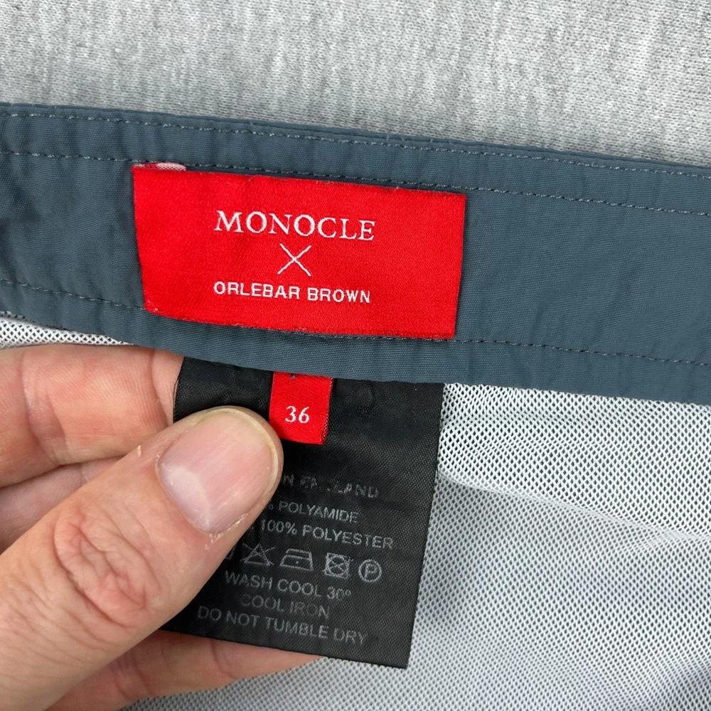 Monocle x Orelbar Brown Shorts Mens 36 Blue-Gray 100% Nylon Adjustable Waist